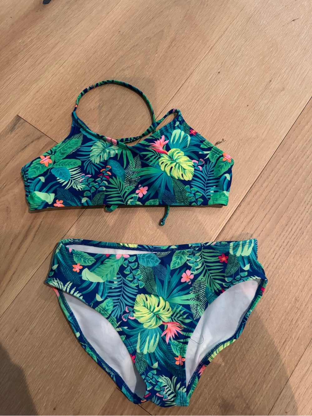 Target Art Class Girls Tropical Leaf Two-Piece Swim Set - Blue/Green